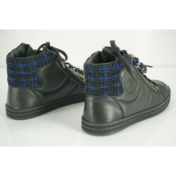 Chanel Black Leather XL CC Logo High Top Sneaker SZ 35 Chain Zip Tweed $1025 New - Picture 6 of 10